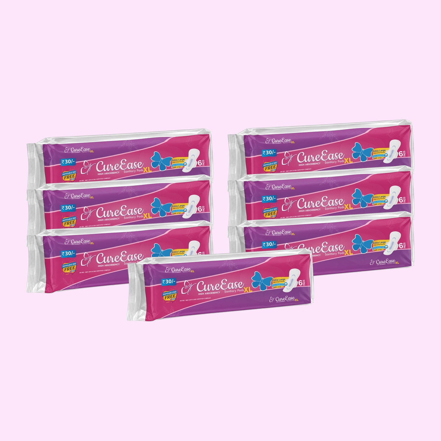 Premium Straight.Sanitary Napkin XL (Pack of 7) with free disposable bag